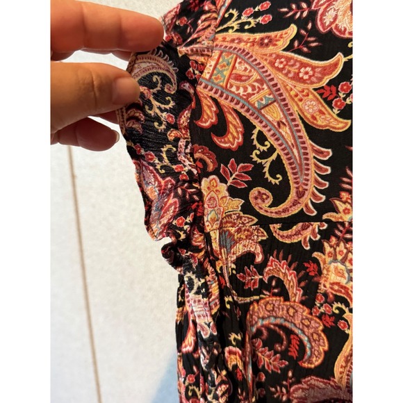 Knox Rose Womens L Paisley Print Long Sleeve Smocked Neck Blouse Top - Picture 8 of 9